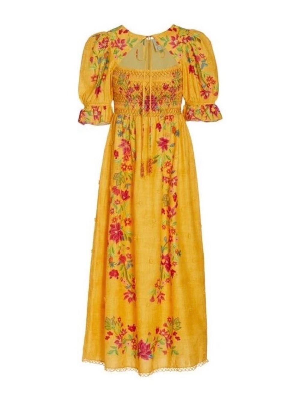FARM Rio Yellow Floral Dream Smocked Midi Dress L - Picture 4 of 14